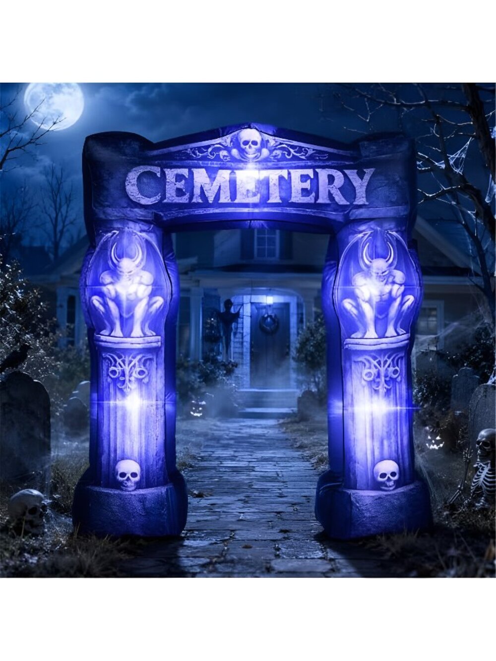 9 Ft Halloween Inflatable Cemetery Archway Decor with Built-in LED Lights